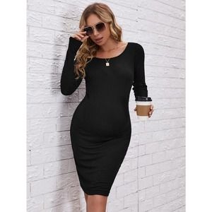 Maternity Ribbed Knit Bodycon long sleeve Dress black